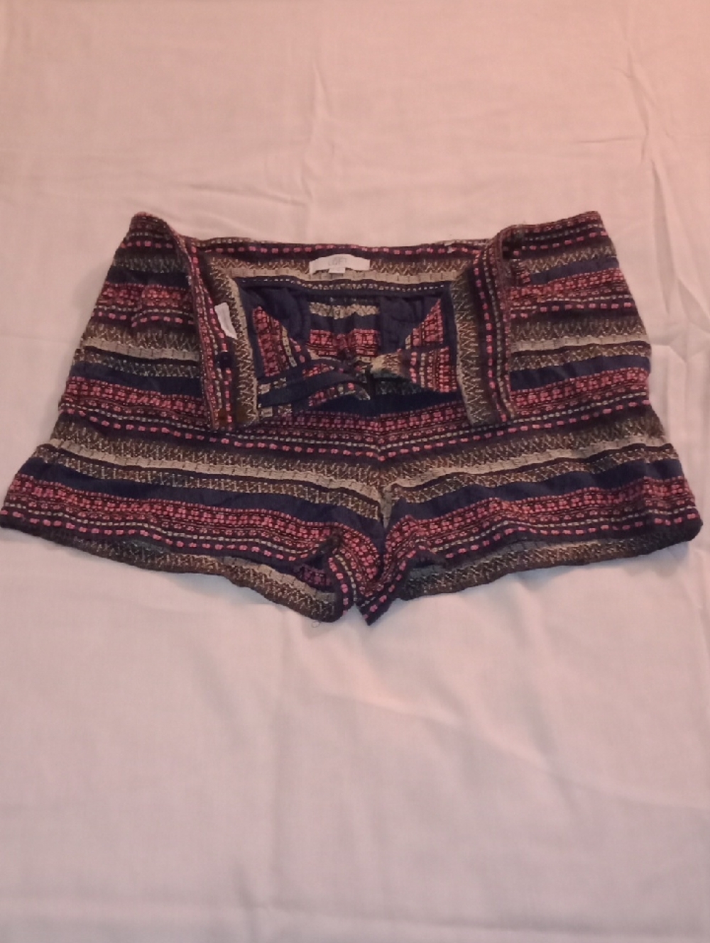 LOFT Striped High-Waist Shorts in Navy, Pink and Tan